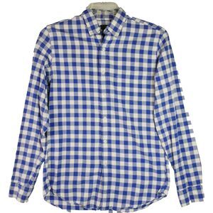 J Crew Oxford Mens Size S Blue and White Checked Button Down Shirt Long Sleeve